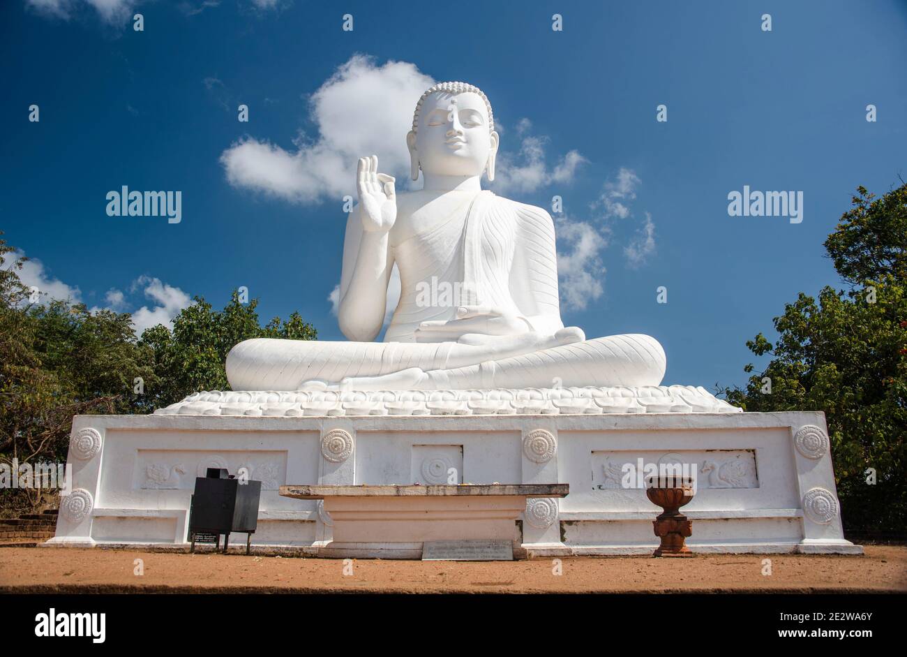 Giant seated buddha Statue, Buddhist monastery of Mihintale, Anuradhapura, North Central Province, Sri Lanka Stock Photo