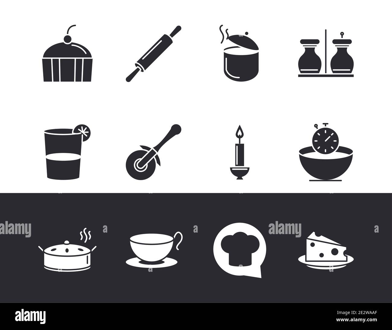 chef kitchen utensils and tools pot spatula glove bowl coffee cup icons