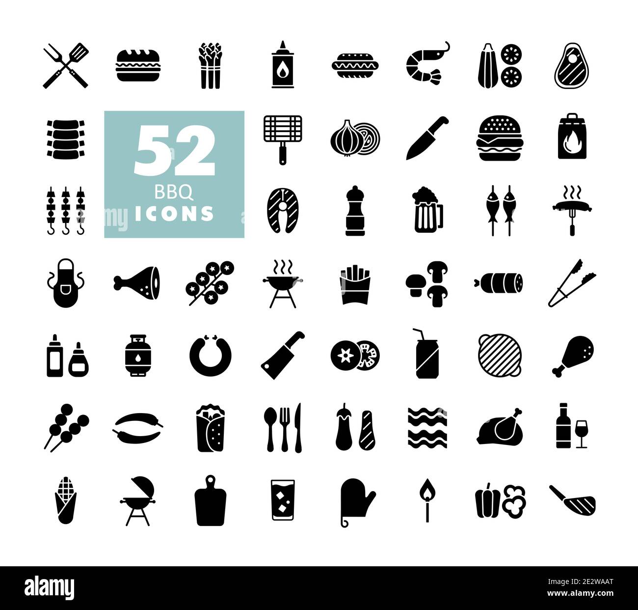 Barbecue and bbq grill glyph icon set. Graph symbol for cooking web ...