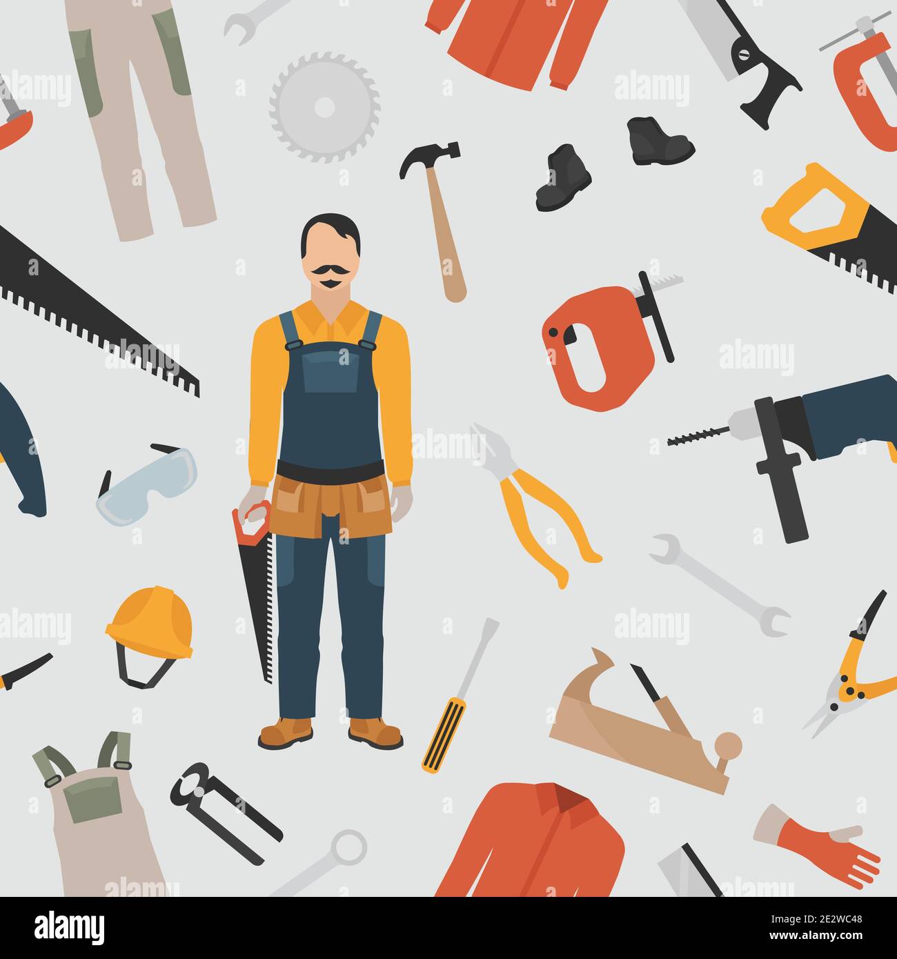Profession and occupation set. Carpenter tools and  equipment. Seamless pattern. Vector illustration Stock Vector