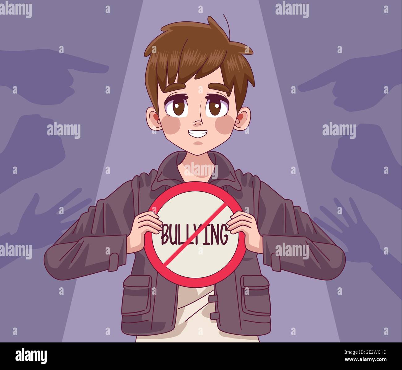 young teenager boy with stop bullying lettering signal and hands ...