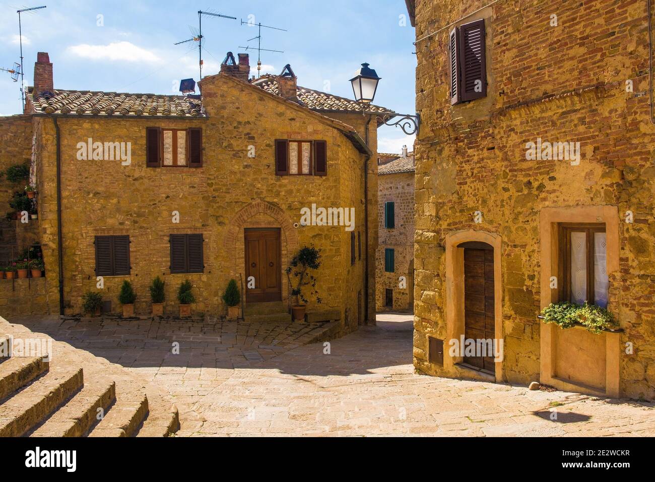 Montecchio Old residential buildings in a square in the historic centre of the ...