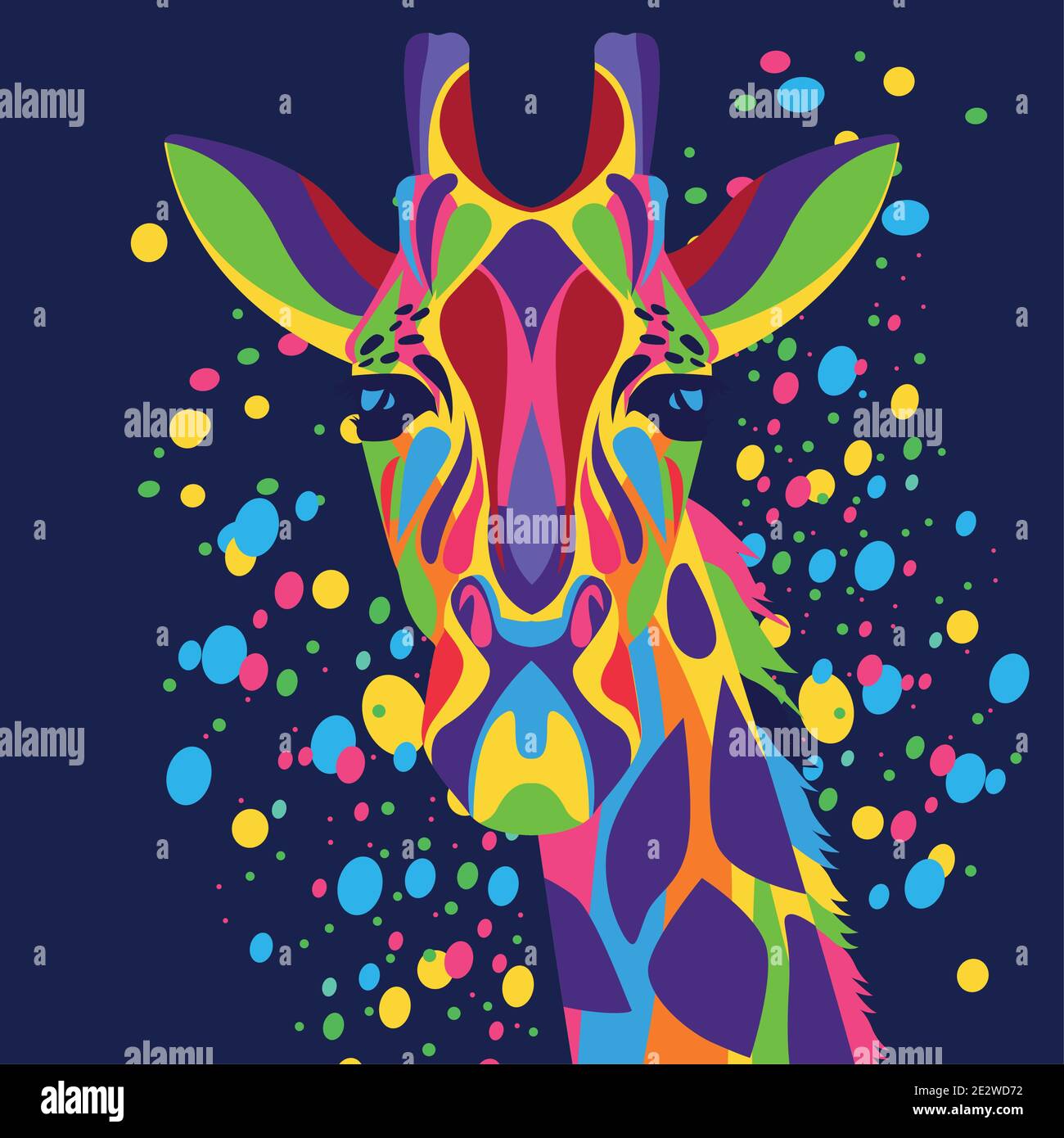 giraffe wild life technicolor in blue background vector illustration ...