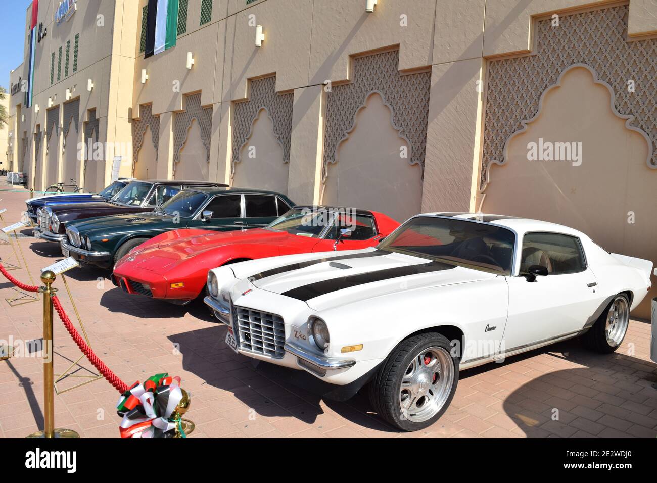 Line of classic cars exhibition for 44th UAE national day, Al Ain, Abu