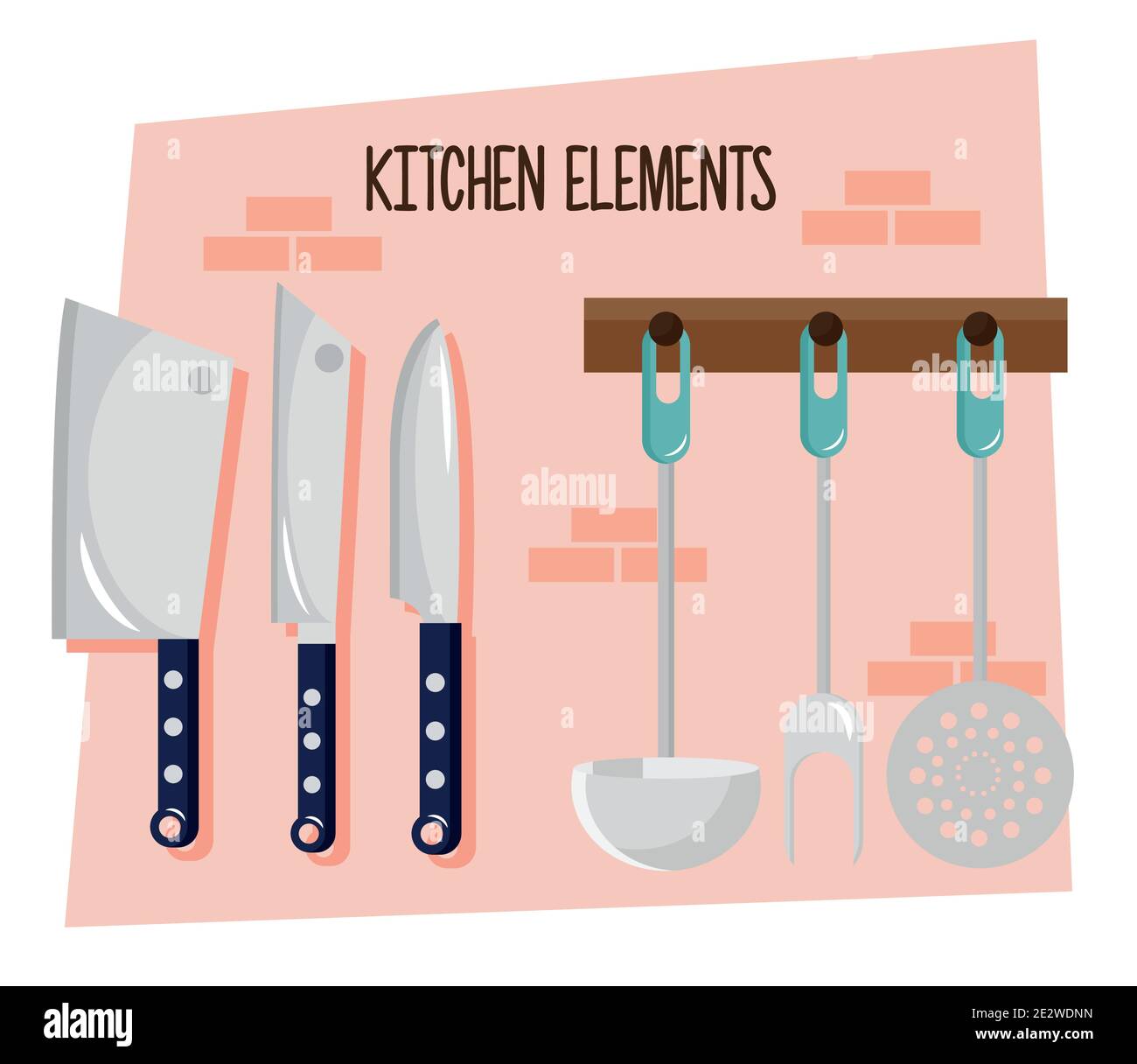 set of kitchen cutleries hanging and lettering Stock Vector Image & Art ...