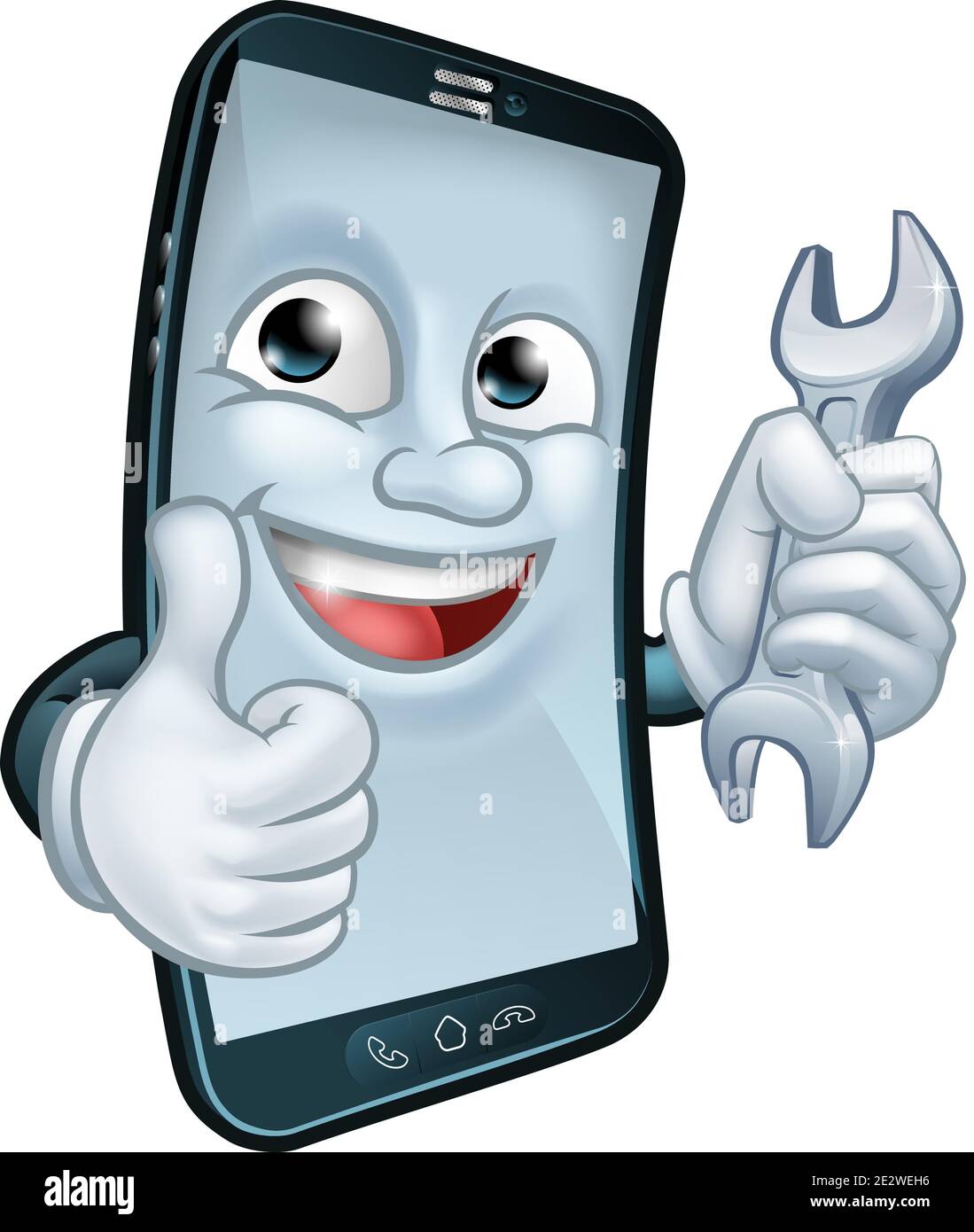 Mobile Phone Repair Spanner Thumbs Up Mascot Stock Vector