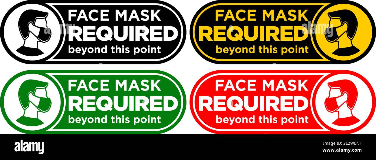Face mask required beyond this point warning sign. Infection preventive