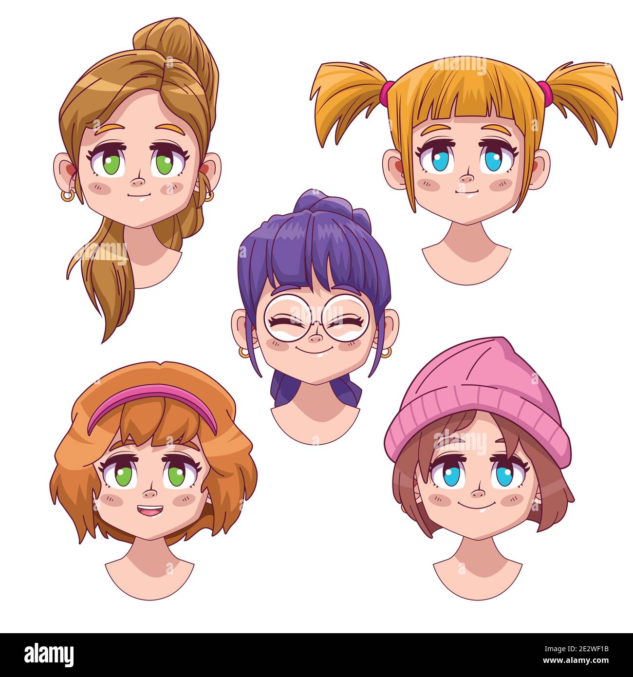 group of five cute girls manga anime characters vector illustration design  Stock Vector Image & Art - Alamy