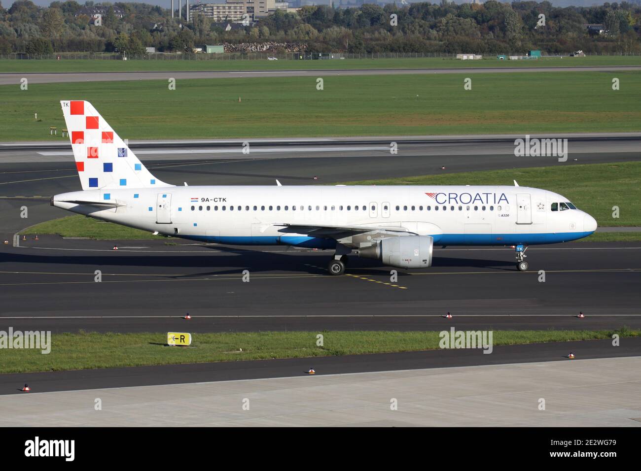 Croatia Airlines Airbus A320-200 with registration 9A-CTK on taxiway at Dusseldorf Airport. Stock Photo