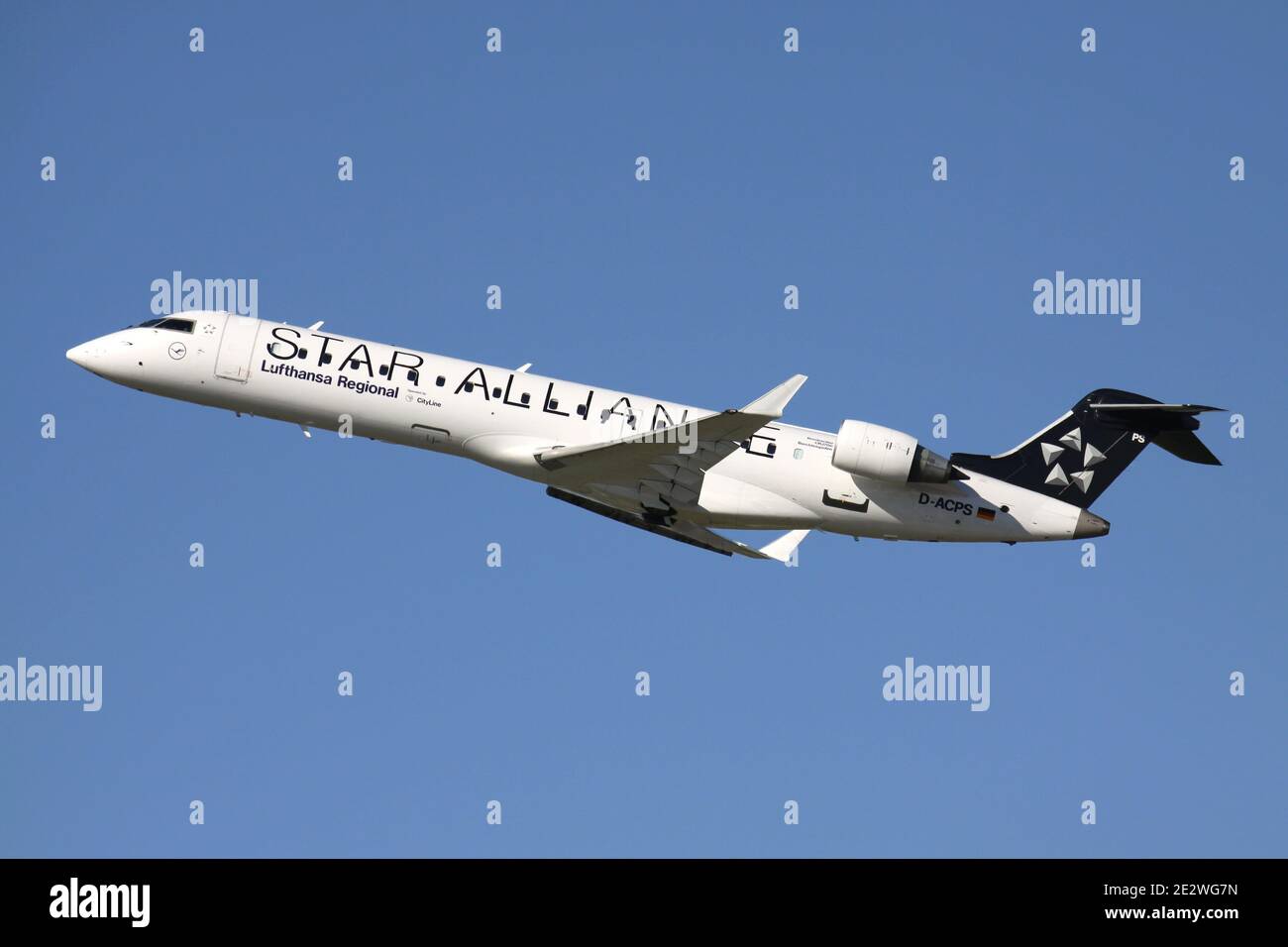 German Lufthansa Regional Bombardier CRJ700 with registration D-ACPS in Star  Alliance livery just airborne at Dusseldorf Airport Stock Photo - Alamy