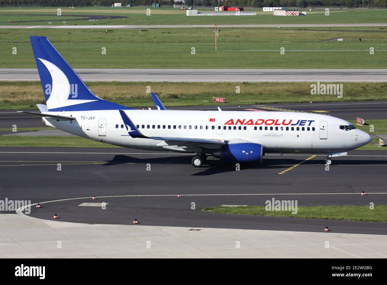 Turkish Anadolu Jet Boeing 737-700 with registration TC-JGL on taxiway at Dusseldorf Airport. Stock Photo