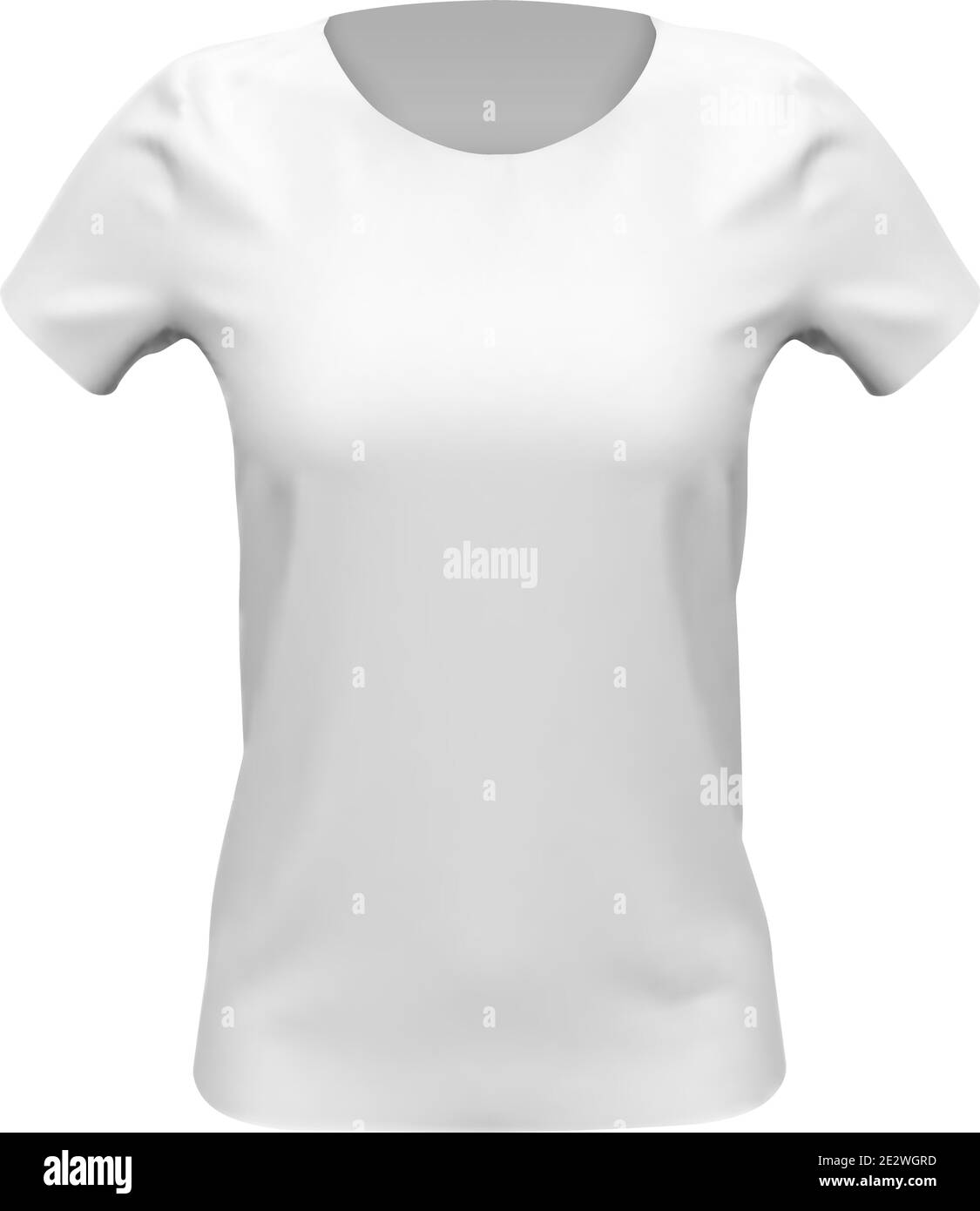 Blank mockup of white basic women t-shirt, front view, isolated on white background. Vector illustration Stock Vector