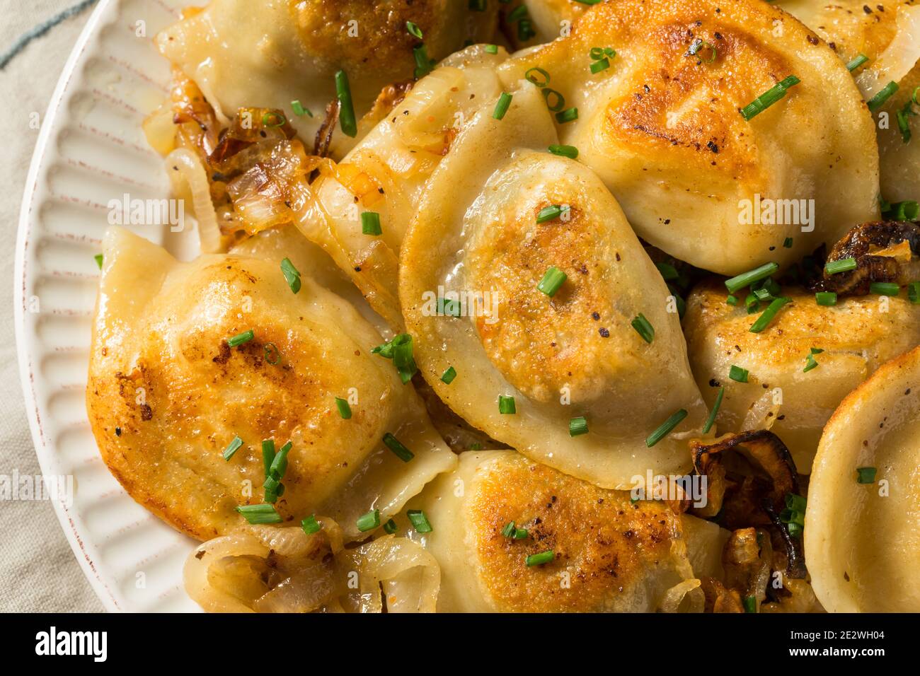 Homemade Polish Potato Pierogies with Onion and Chives Stock Photo Alamy