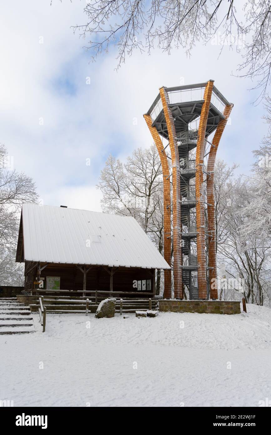 Observation Tower on Zabelstein hill, Bavaria Stock Photo