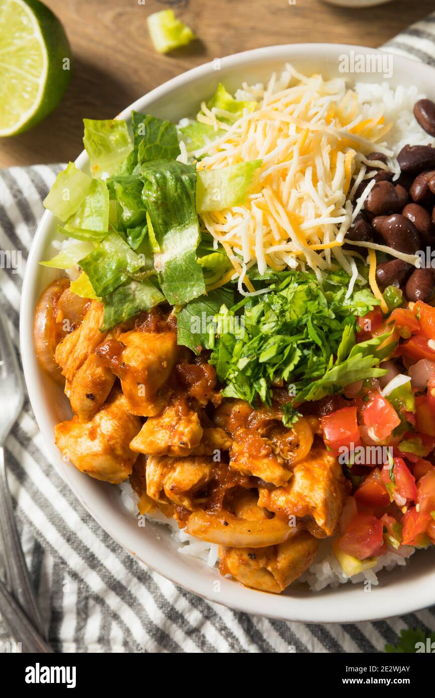 Homemade Healthy Chicken Burrito Bowl with Salsa Corn and Beans Stock