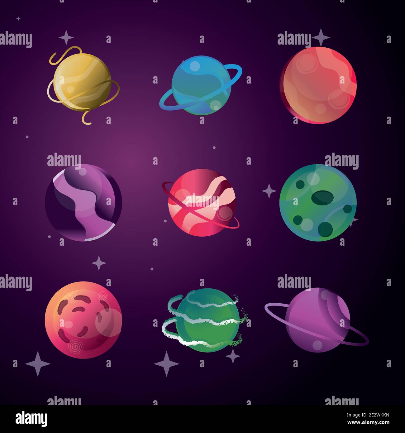 space planets solar system galaxy, icons set style vector illustration Stock Vector