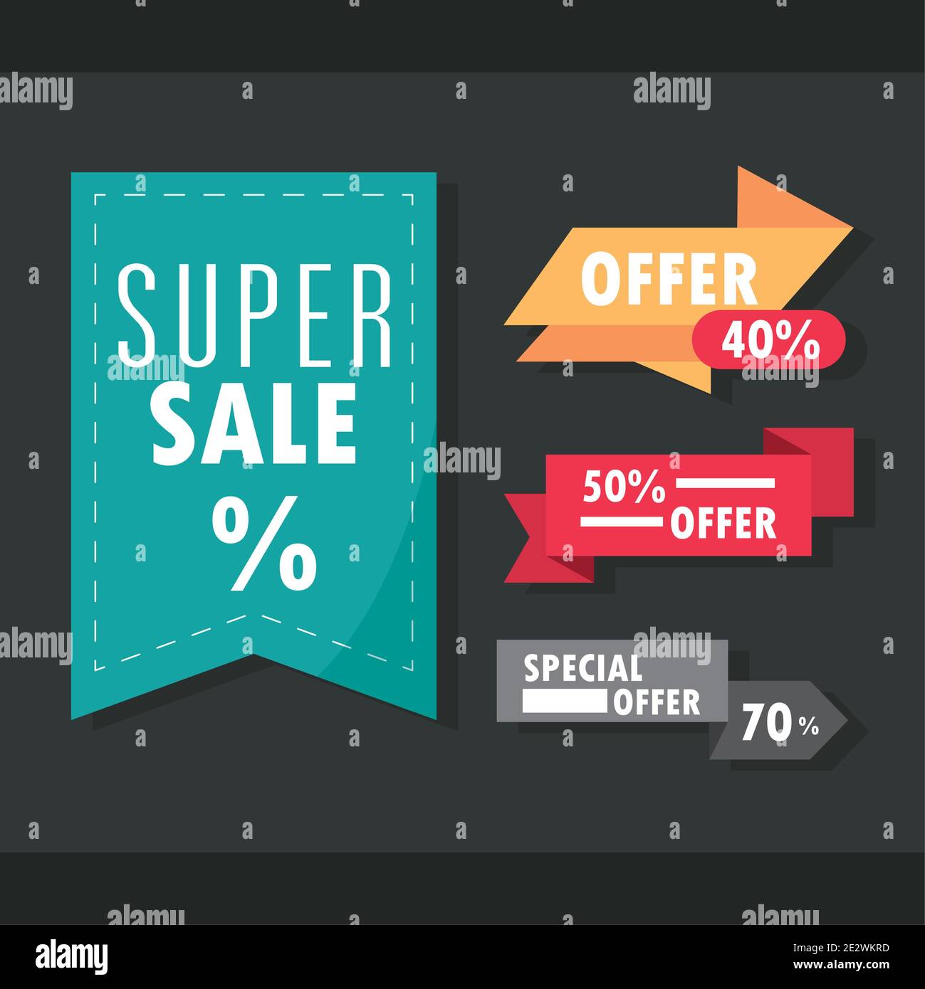 sale offer discount tag, ribbon and banner icons set vector ...