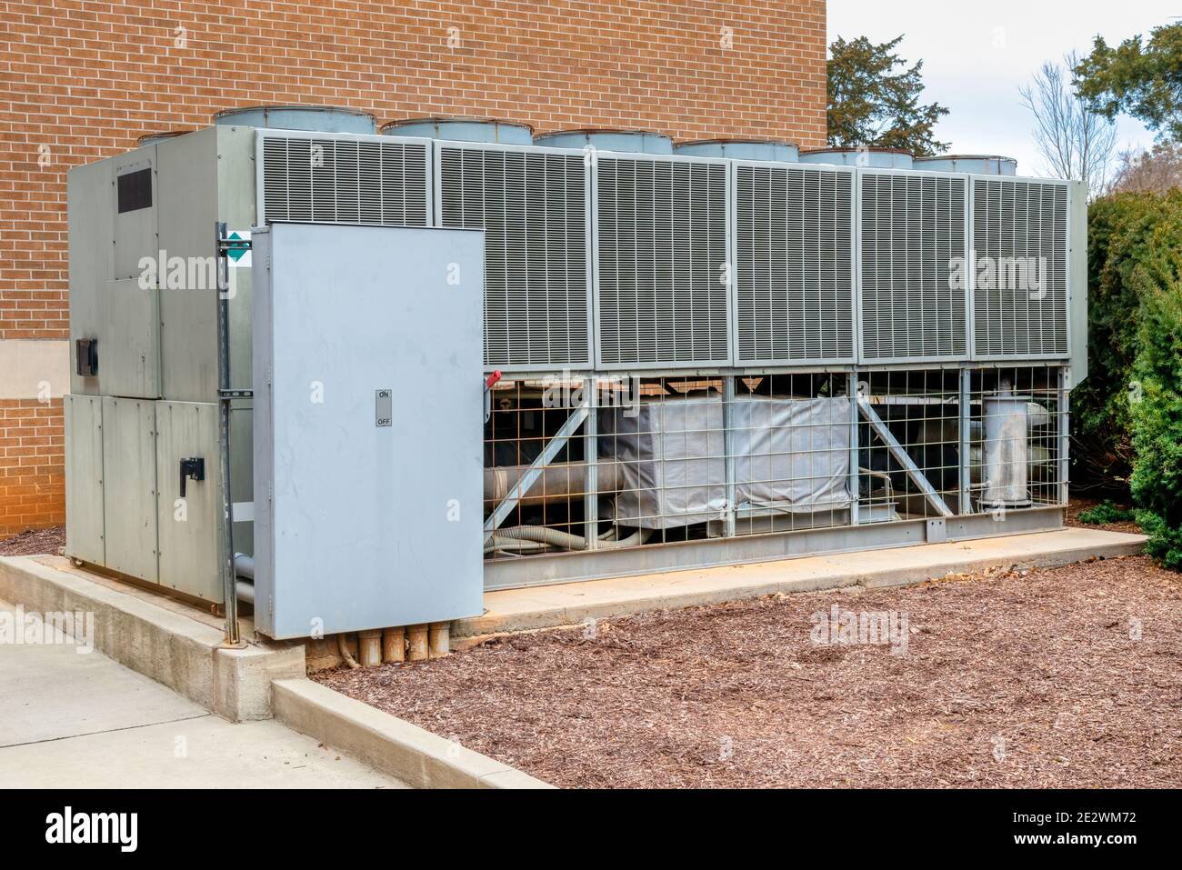 Horizontal and powerful air conditioning system for a commercial property. Stock Photo