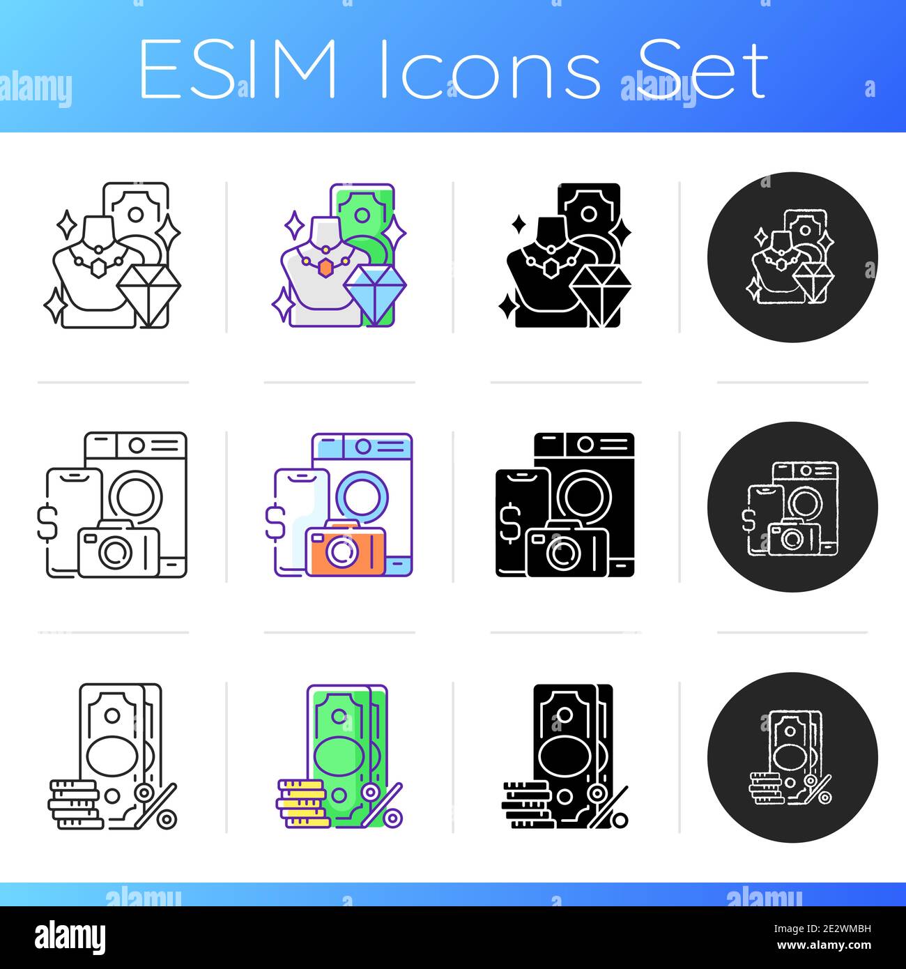 Collateral-based loans icons set Stock Vector