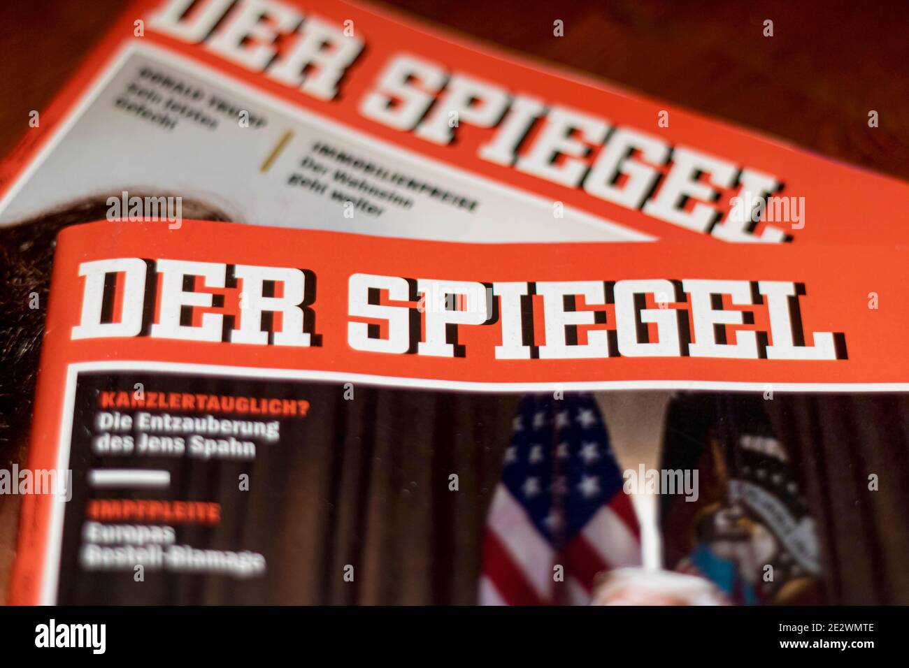 Neckargemuend, Germany: January 13, 2021: Close up of covers of the German news magazine 'Der Spiegel' - the mirror Stock Photo