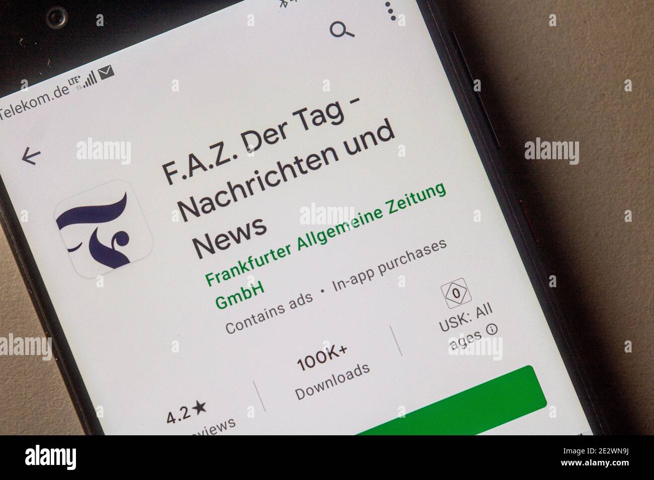 Neckargemuend, Germany: January 15, 2021: app icon of of the German news magazine 'FAZ', Frankfurter Allgemeine in the google app store on phone scree Stock Photo