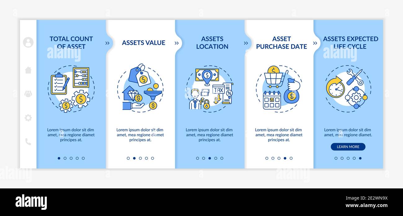 Investment inventory elements onboarding vector template Stock Vector