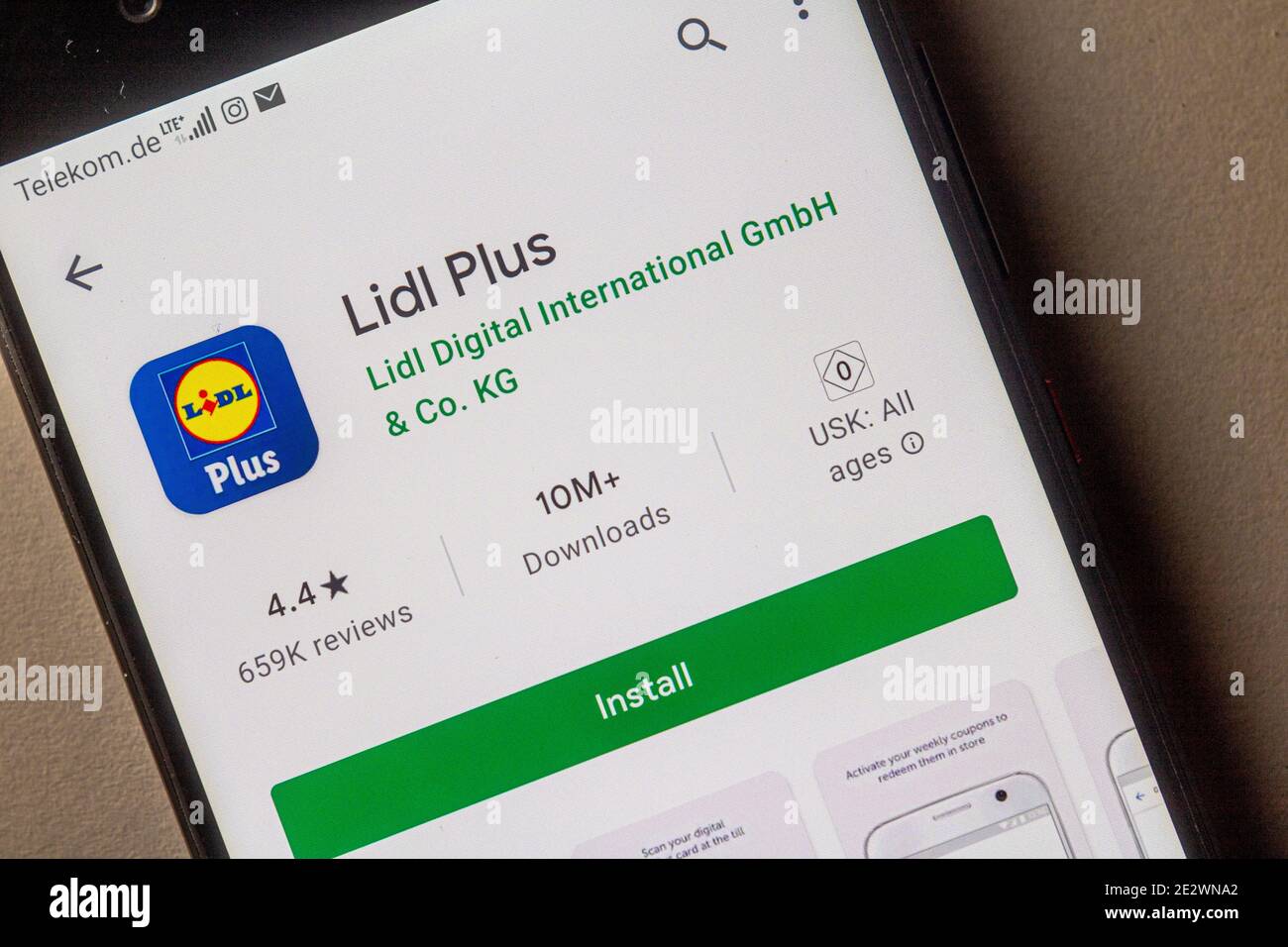 Neckargemuend, Germany: January 15, 2021: app icon of of the German international discount supermarket chain 'Lidl' in the google app store on phone s Stock Photo