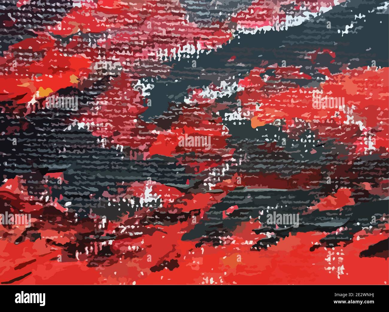 Grunge red and black background, brush strokes on canvas. Vector illustration Stock Vector
