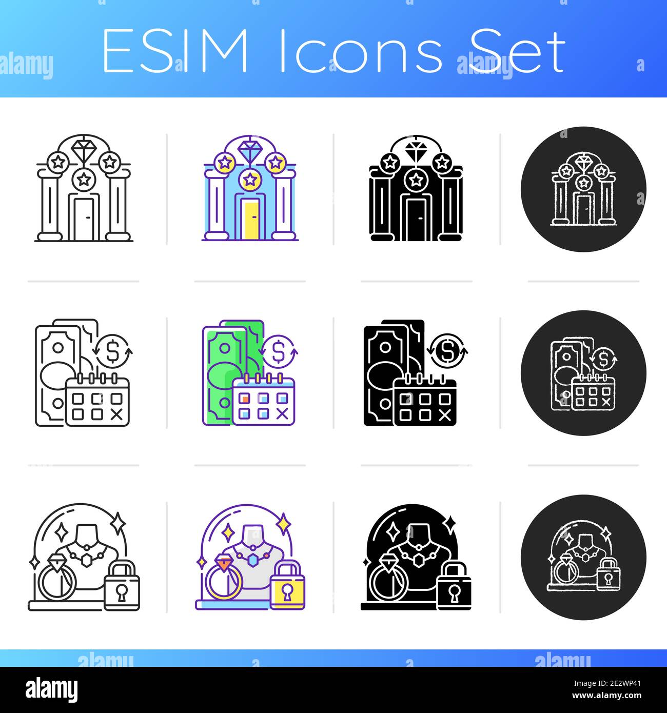 Hockshop icons set Stock Vector