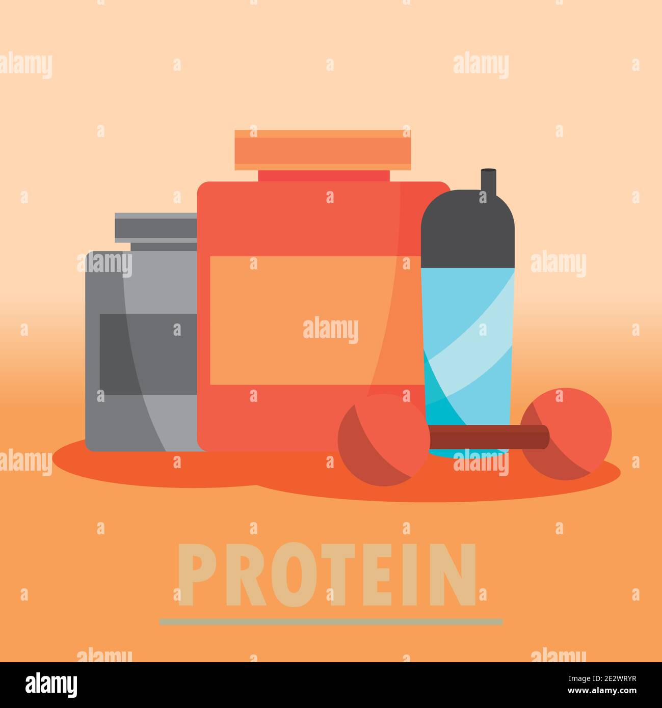 gym sport protein bottles water and barbell equipment in flat style