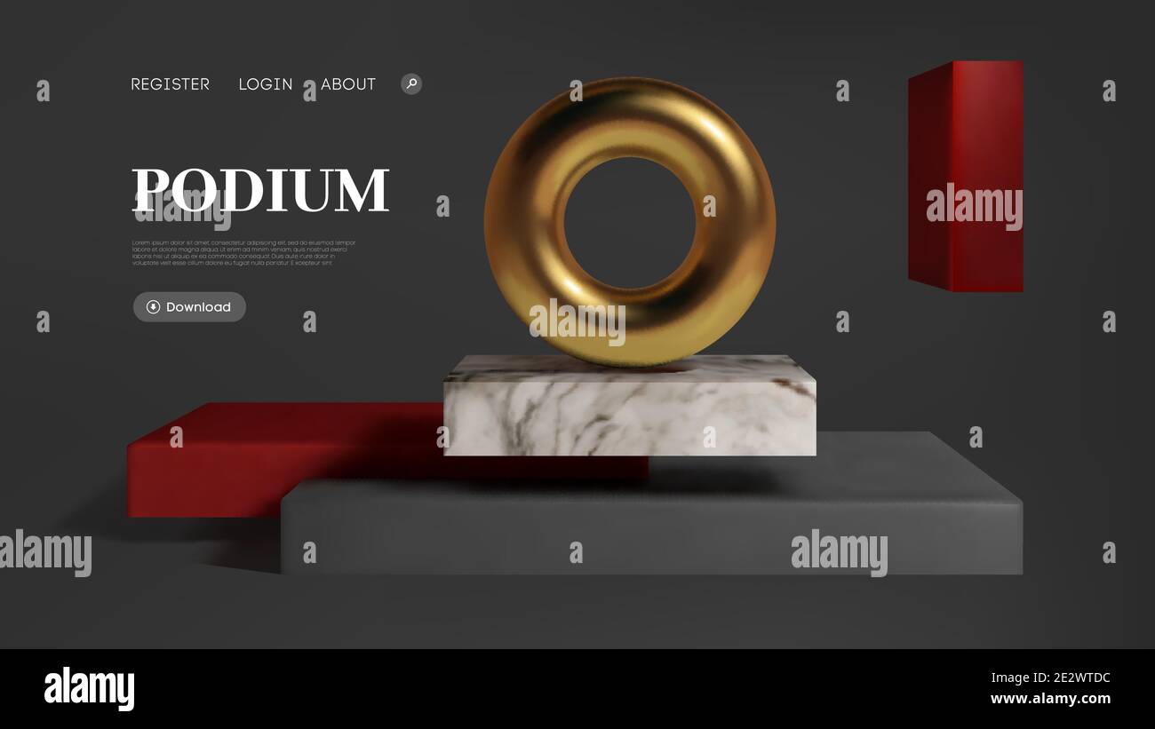 Abstract gold torus on luxury mock up stage. Platform vector 3d render podium. Stock Vector