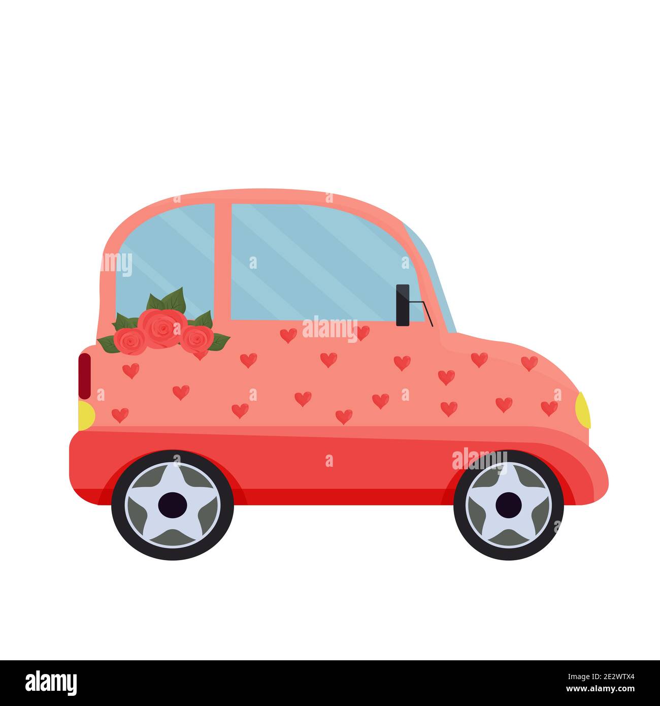 Red Car Carrying Valentine Hearts Stock Vector - Illustration of