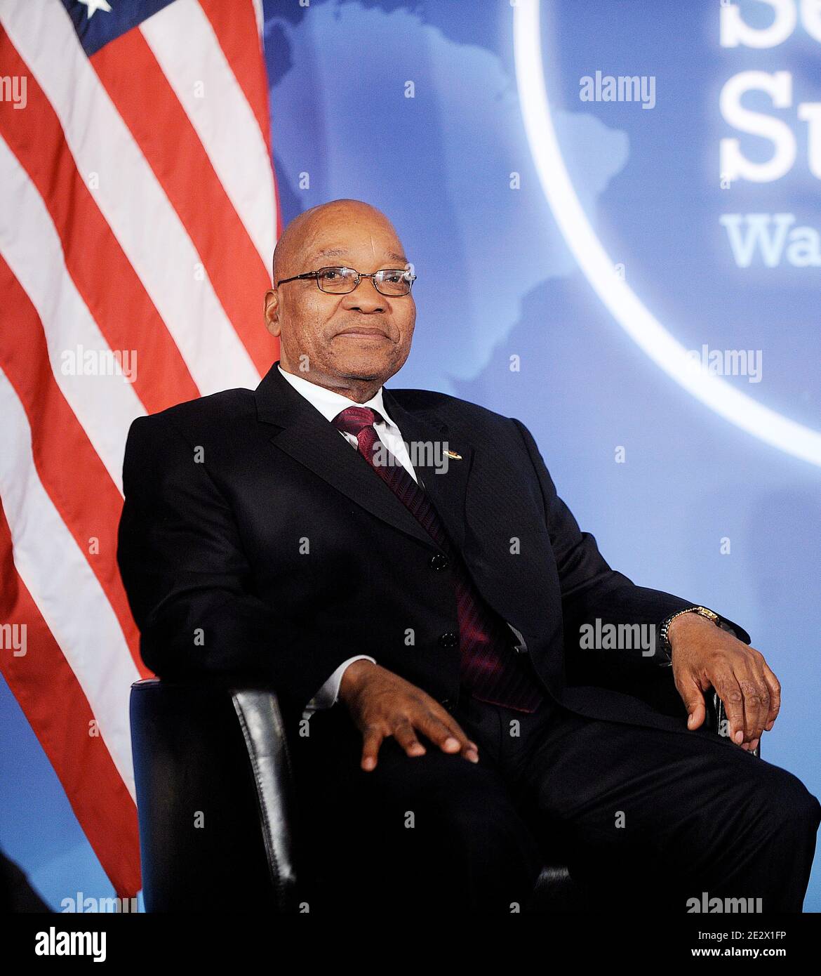 President Zuma of South Africa looks on during a bilateral meeting with President Barack Obama at the Blair House in Washington, DC, USA, April 11, 2010. Photo by Olivier Douliery/ABACAPRESS.COM Stock Photo