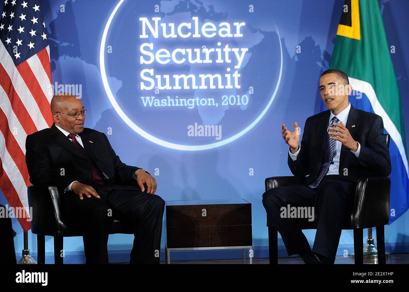 President Barack Obama holds bilateral meeting with President Zuma of South Africa at the Blair House in Washington, DC, USA, April 11, 2010. Photo by Olivier Douliery/ABACAPRESS.COM Stock Photo