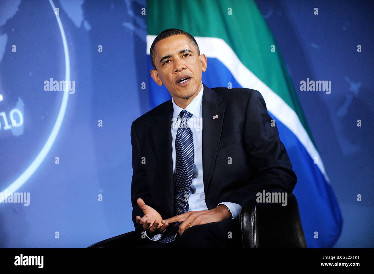 President Barack Obama holds bilateral meeting with President Zuma of South Africa at the Blair House in Washington, DC, USA, April 11, 2010. Photo by Olivier Douliery/ABACAPRESS.COM Stock Photo