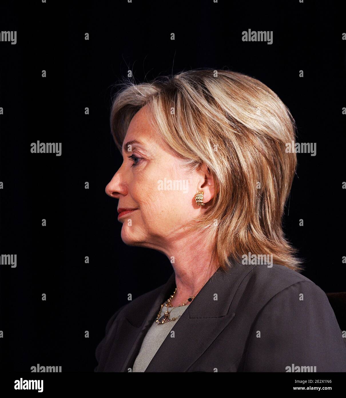 Secretary Hillary Clinton looks on during a meeting between President Barack Obama and President Zuma of South Africa at the Blair House in Washington, DC, USA, April 11, 2010. Photo by Olivier Douliery/ABACAPRESS.COM Stock Photo