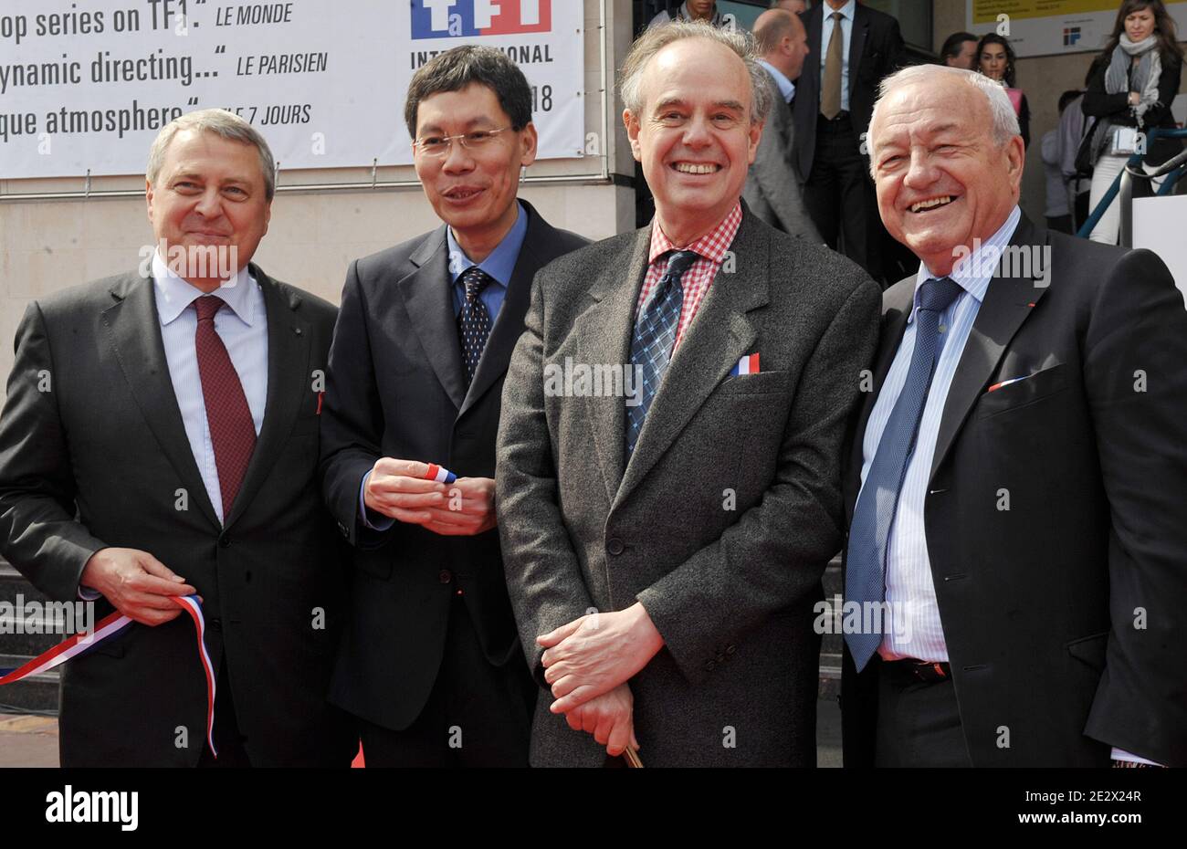 French culture minister Frederic Mitterrand and Cannes Mayor Bernard Brochand attending the opening of the MIPTV 2010 in Cannes, France on April 12, 2010. Photo by Giancarlo Gorassini/ABACAPRESS.COM Stock Photo