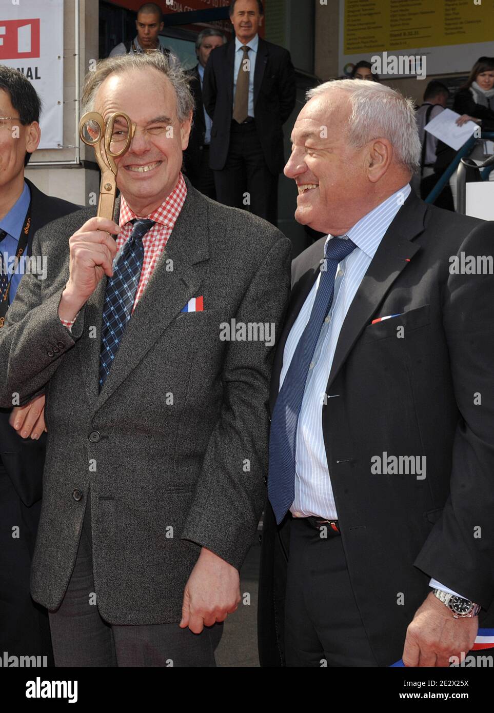 French culture minister Frederic Mitterrand and Cannes Mayor Bernard Brochand attending the opening of the MIPTV 2010 in Cannes, France on April 12, 2010. Photo by Giancarlo Gorassini/ABACAPRESS.COM Stock Photo