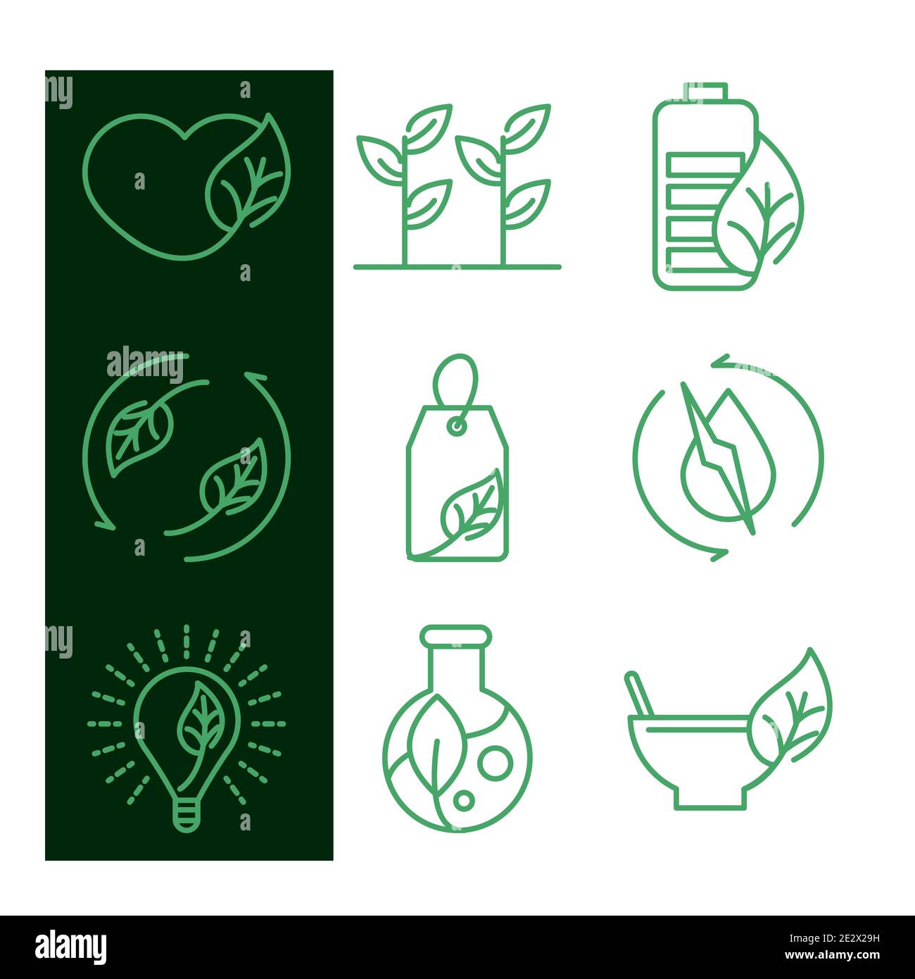 organic natural icons set heart leaf ecology nature renewable green ...