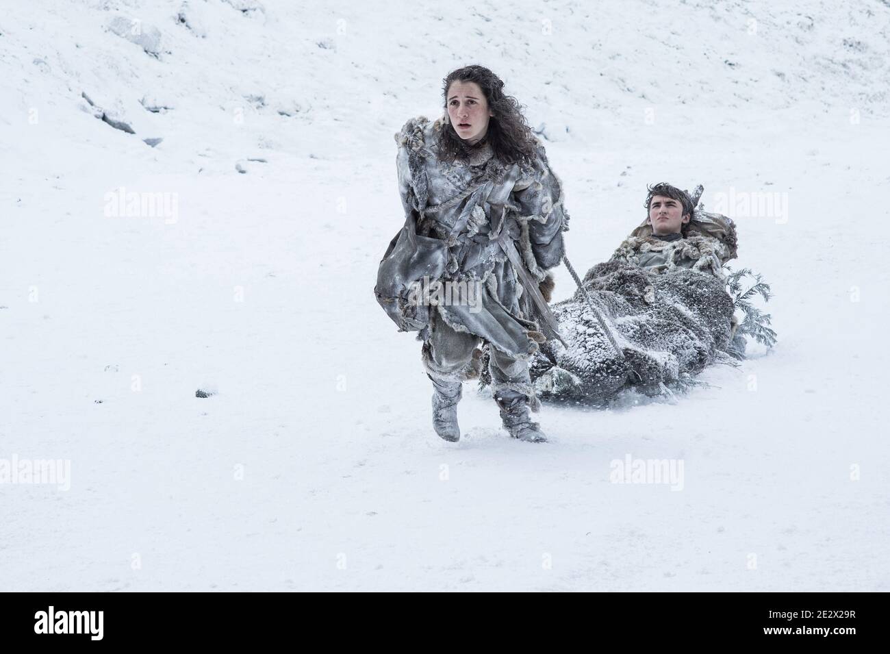 Game of Thrones - Season 7: Ellie Kendrick (Meera Reed), Isaac Hempstead Wright (Bran Stark) Stock Photo