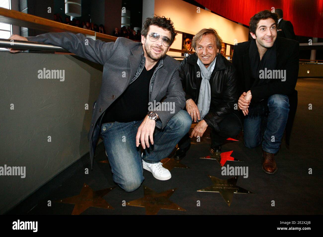 French singer and actor Patrick Bruel, director Alexandre Arcady and Mathieu Delarive attend the premiere of his last film 'Comme les 5 doigts de la main' in Kinepolis cinema in Lomme, north of France, on April 12, 2010. Photo by Mikael LIbert/ABACAPRESS.COM Stock Photo