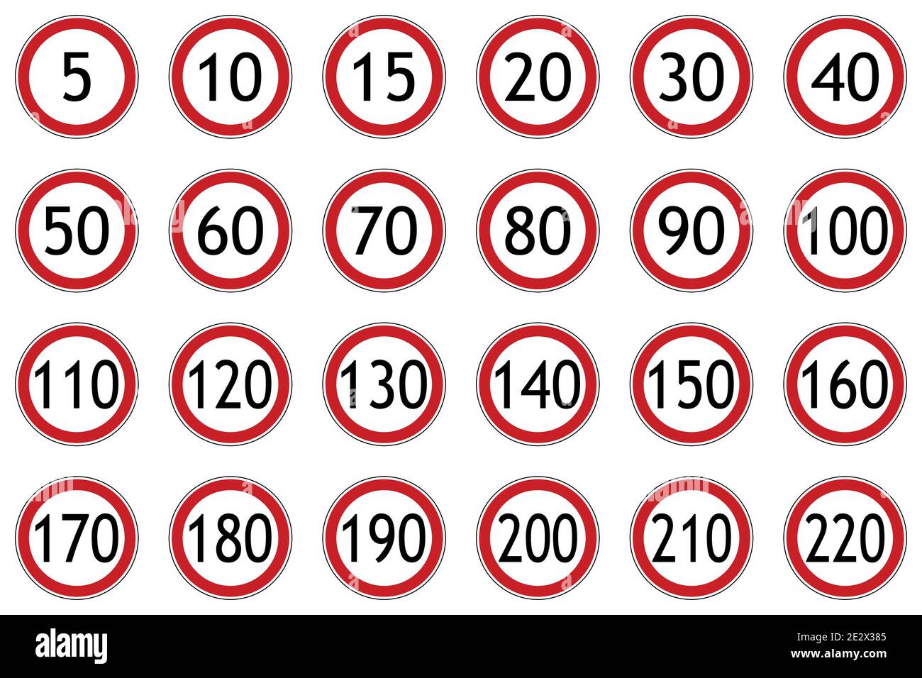 Speed limit sign set red and white Stock Vector