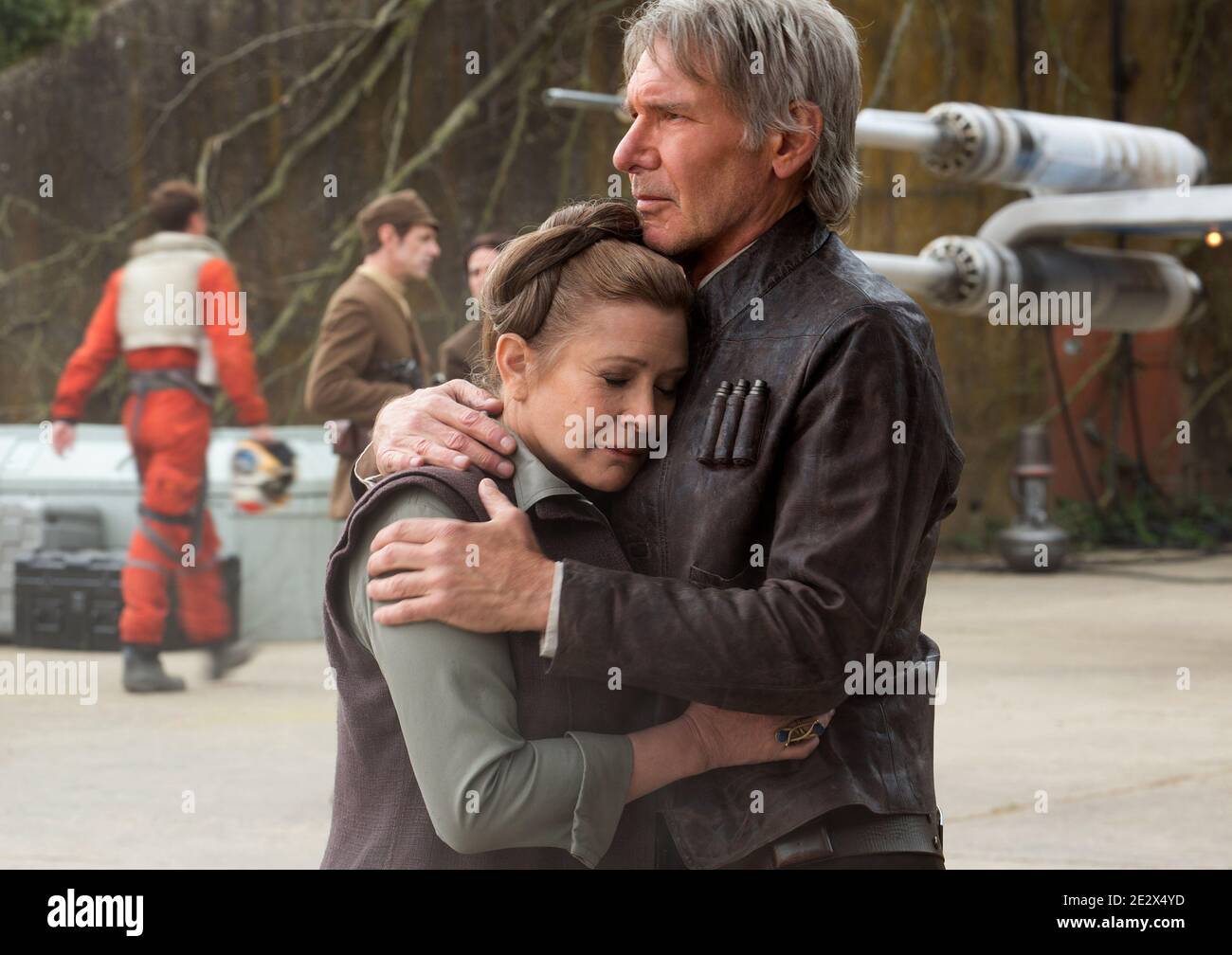 'Star Wars Episode VII: The Force Awakens'. Carrie Fisher (Princess Leia) and Harrison Ford (Han Solo) Stock Photo