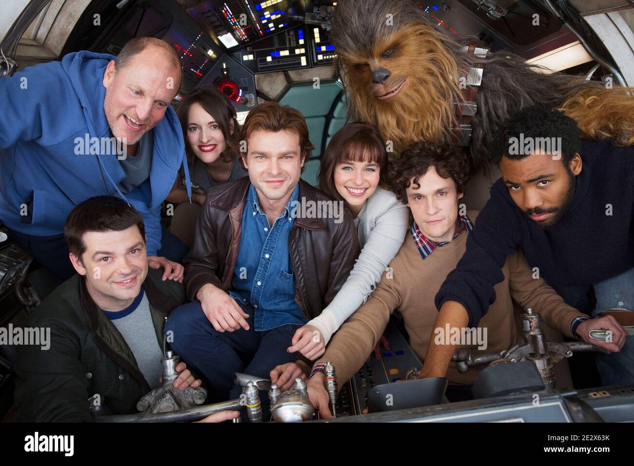 'Solo: A Star Wars Story': Alden Ehrenreich (Han Solo), Woody Harrelson (Tobias Beckett), Thandie Newton (Val), Emilia Clarke (Qi'ra) Stock Photo