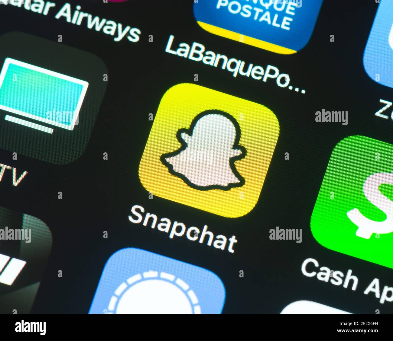 Snapchat app icon on Apple iPhone screen Stock Photo