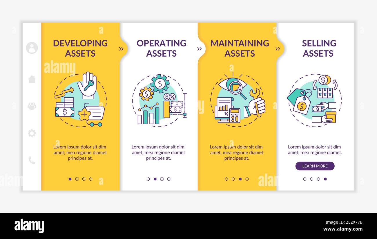 Investment management components onboarding vector template Stock Vector