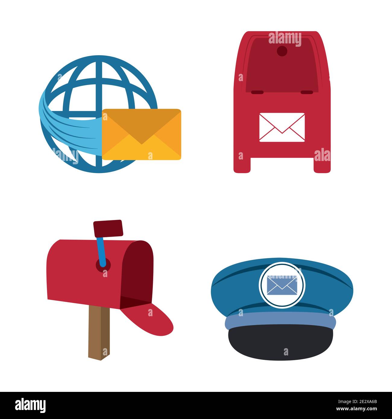 postal service, courier delivery icons world mail message mailbox and ...