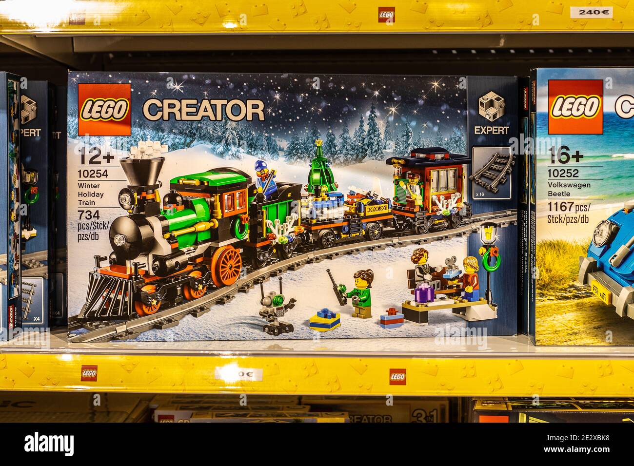 Lego box on the shop display for sale, Lego Star Wars, Speed, Super Heroes,  City, Juniors, Classic, Duplo, Creator, Technic, Friends, Ninjago, Elves  Stock Photo - Alamy