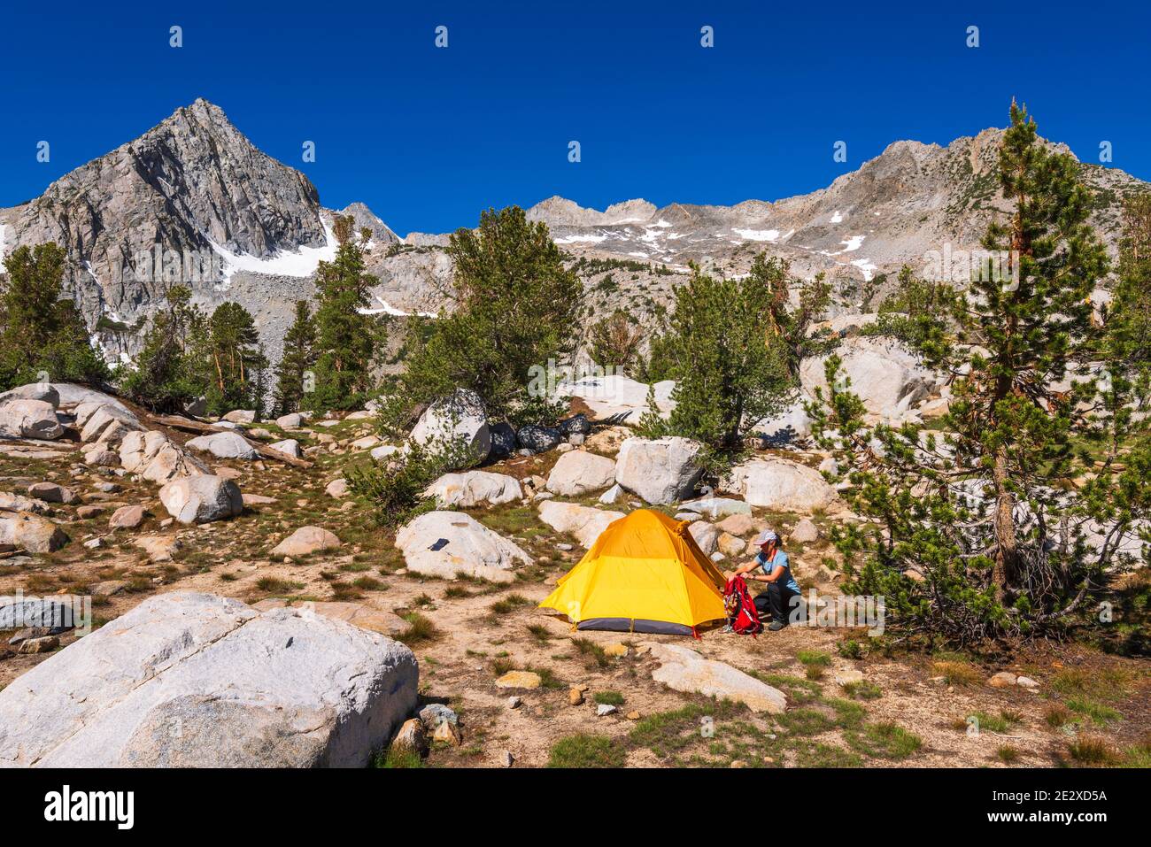 Backpacker And Tent Under The Sierra Crest John Muir Wilderness 