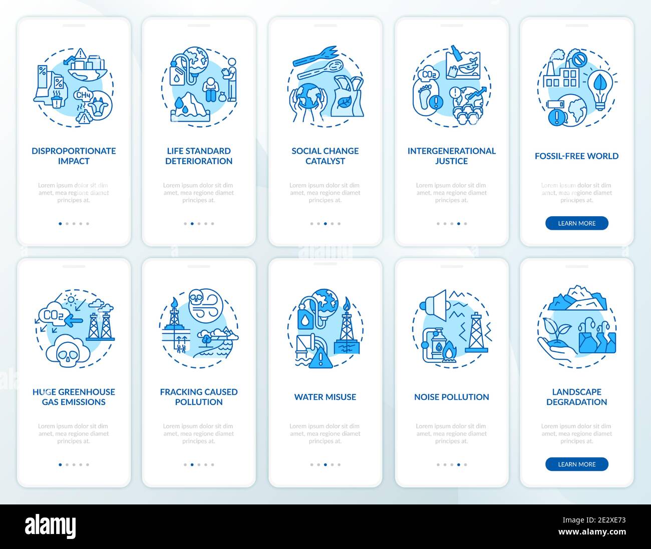 Social change catalyst onboarding mobile app page screen with concepts Stock Vector